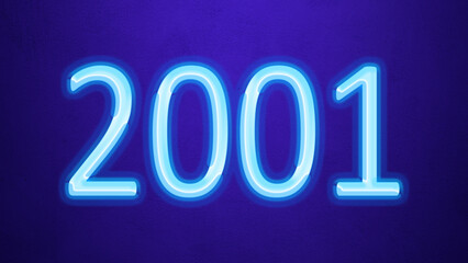 Glowing blue number design of 2001 on blue background.