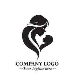Mom and Baby Logo Symbol in Black on White Background for Gentle Minimalist Branding Design Art