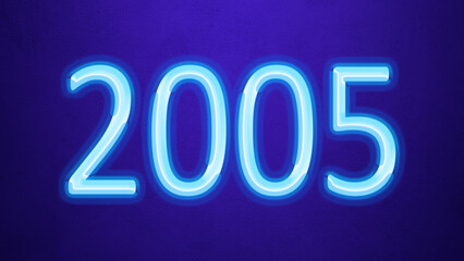 Glowing blue number design of 2005 on blue background.