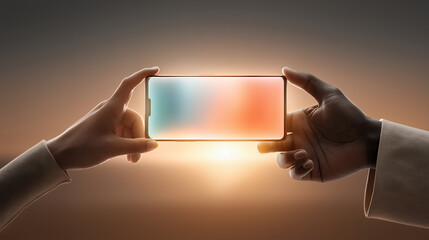 Two hands pulling glowing smartphone from opposite sides attention technology addiction conflict concept generated ai