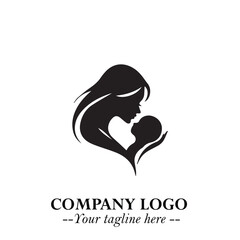 Mom and Baby Logo Symbol in Black on White Background for Gentle Minimalist Branding Design Art