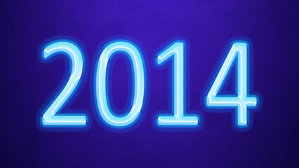 Glowing blue number design of 2014 on blue background.