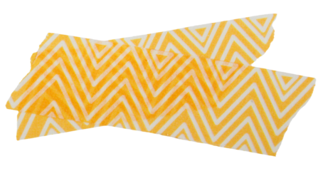 Ripped torn striped yellow adhesive tape on transparent background, washi tape design element