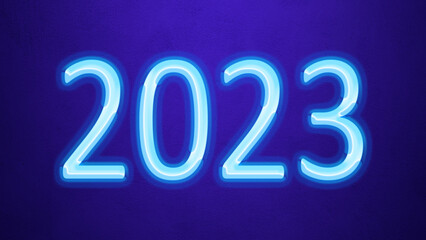 Glowing blue number design of 2023 on blue background.
