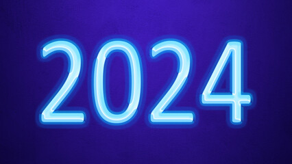 Glowing blue number design of 2024 on blue background.