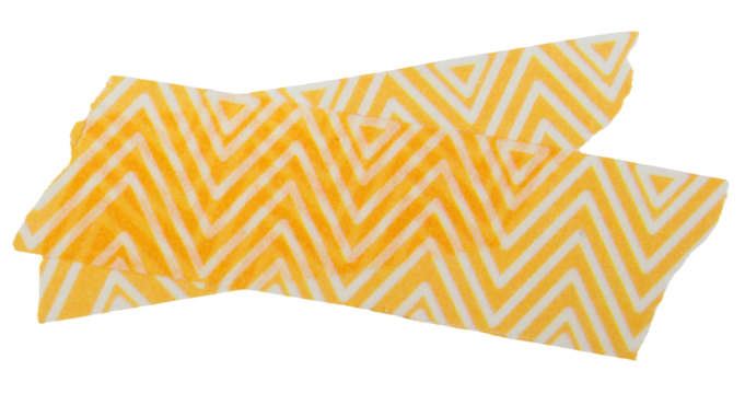 Ripped torn striped yellow adhesive tape on transparent background, washi tape design element