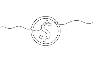 Obraz premium Continuous line drawing of a dollar coin, financial concept art.