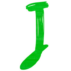Green brush stroke letter J on transparent background