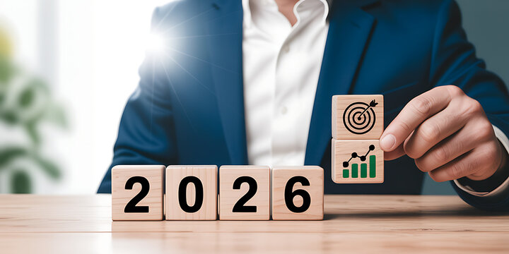 Achieve business success and growth in 2026 with strategic planning and goal setting, envisioning a promising future with clear targets and upward trends