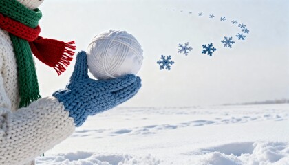 Child holding snowball while playing in snowy winter landscape  