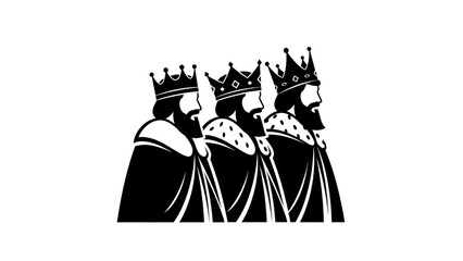Obraz premium Epiphany kings silhouette in classic black art style showing three royal figures on white background created for reyes tradition and festive concept suitable for creative illustration and holiday 
