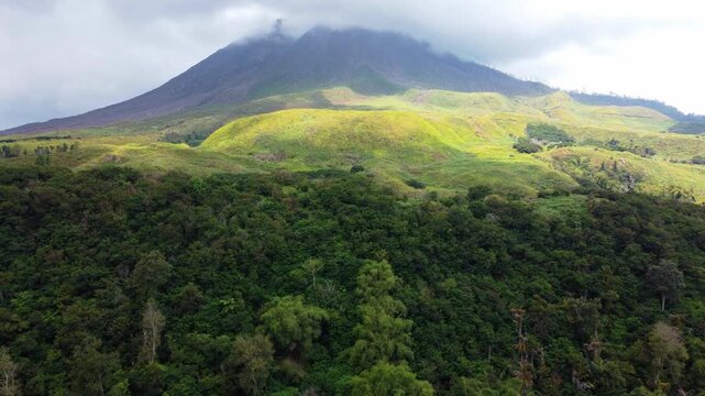 Aerial view of Mount Sinabung volcano in Karo, Indonesia