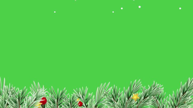 christmas snowy scene web banner seamless looping overlay 4k virtual video animation background with cristmas element green screen.