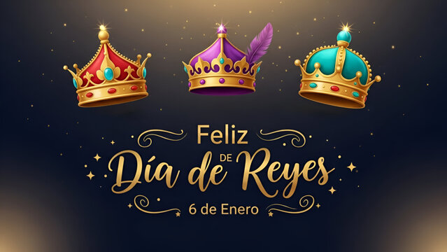 Epiphany celebration festive royalty crowns for dia de reyes holiday illustration with golden light and traditional symbol of three kings day cultural event for seasonal greeting theme
