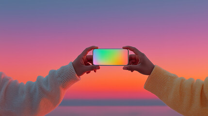 Two hands pulling glowing smartphone from opposite sides technology addiction attention struggle concept generated ai