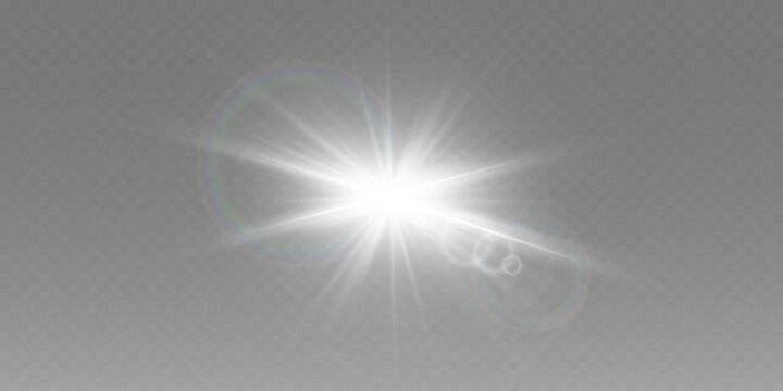White light effect of star and explosion with rays.