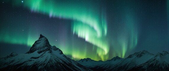 Mountain on the northern light background