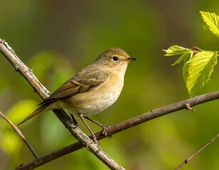Willow warbler perched gracefully on a branch, bathed in soft sunlight