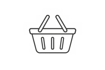 Shopping basket in a minimalist line art style, representing online buying, retail, and consumerism. Transparent background