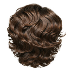 Naklejka premium Man's wavy, medium-length, brown hair, artfully tousled with defined texture, subtle healthy sheen, delicate highlights, extreme close-up on shadowless transparent background, concept for hair product