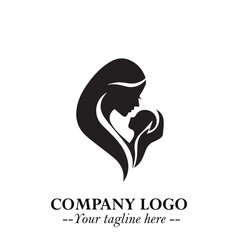 Mom and Baby Logo Symbol in Black on White Background for Gentle Minimalist Branding Design Art