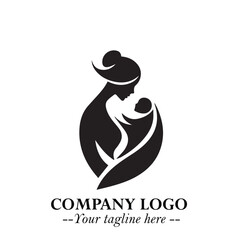 Mom and Baby Logo Symbol in Black on White Background for Gentle Minimalist Branding Design Art
