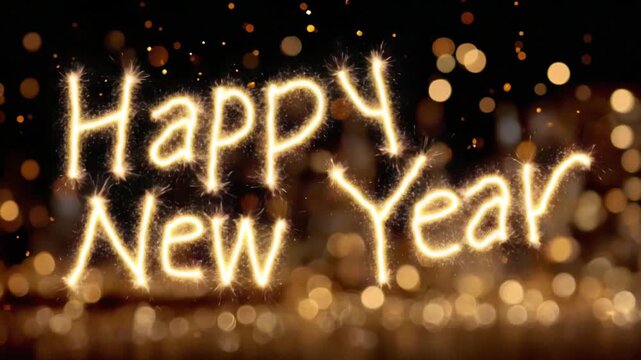 Participants gather to welcome New Year 2026. The celebration features fireworks, festive lights, and joyous holiday spirit while marking the end of Christmas season