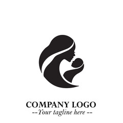 Mom and Baby Logo Symbol in Black on White Background for Gentle Minimalist Branding Design Art