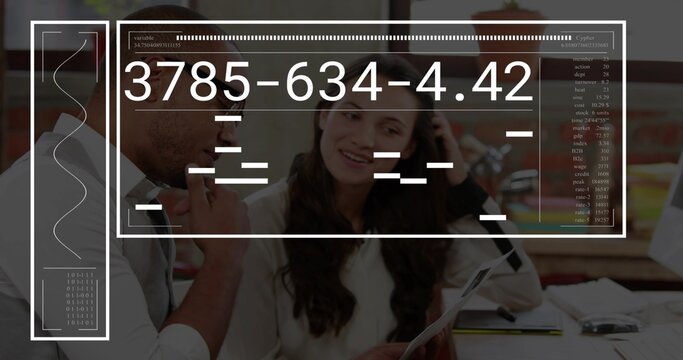 Reviewing coworkers discussing documents in casual office, woman in white blouse, HUD 3785-634-4 - Powered by Adobe