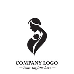 Mom and Baby Logo Symbol in Black on White Background for Gentle Minimalist Branding Design Art