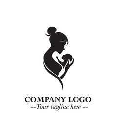 Mom and Baby Logo Symbol in Black on White Background for Gentle Minimalist Branding Design Art