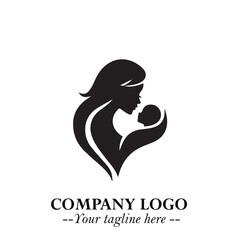Mom and Baby Logo Symbol in Black on White Background for Gentle Minimalist Branding Design Art