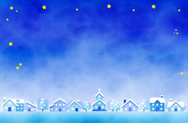 幻想的な青い冬景色の背景イラスト