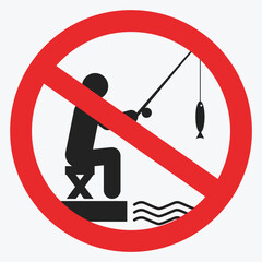 Isolated silhouette illustration of a fishing prohibition sign. A sign prohibiting fishing in this area.