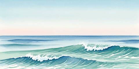 Watercolor ocean wave illustration calm sea with horizon perfect for backgrounds and coastal designs