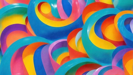 Obraz premium Abstract artwork showcasing vibrant, layered, curving, swirling shapes in a kaleidoscope of colors