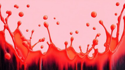 A red splash of paint on a pink background. The splash is very large and covers the entire background