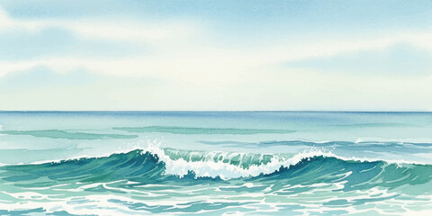 Watercolor painting of ocean waves a tranquil seascape illustration perfect for backgrounds and coastal themes