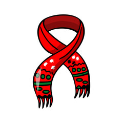 Vector hand drawn illustration of a red Christmas scarf