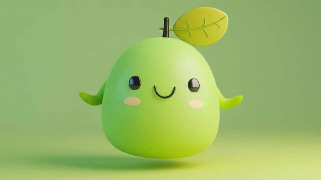 3d kedondong fruit character green oval body videos