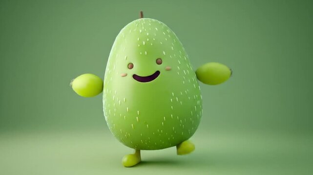 3d kedondong fruit character green oval body videos