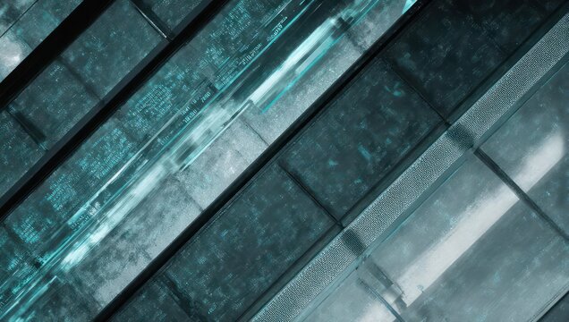 Abstract, angular, turquoise and gray, geometric shapes in a close-up, textured design
