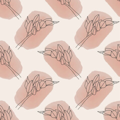 Trendy minimalist seamless botanical pattern with abstract creative line art hand drawn composition in neutral colors ideal for interior design, wallpaper, minimal background, vector illustration