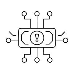Fototapeta premium Circuit board with exclamation mark and connected nodes on transparent background