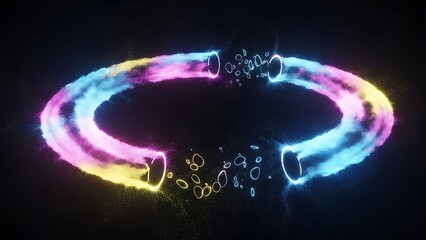 “bright particle burst with neon beams, energetic abstract explosion, futuristic motion