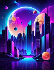 Abstract futuristic grid glowing with neon colors