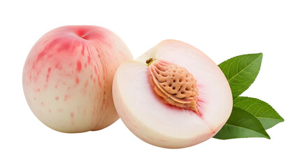 Fresh white peach and half isolated on transparent background
