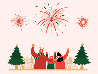 Merry Christmas and Happy New Year, family members celebrate New Year's Day