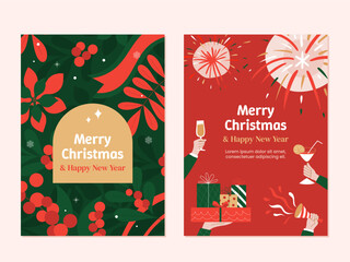 Christmas and Happy New Year greeting card. Holiday celebration vector illustration