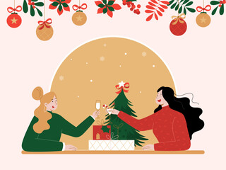 Merry Christmas and Happy New Year, Friends celebrating Christmas